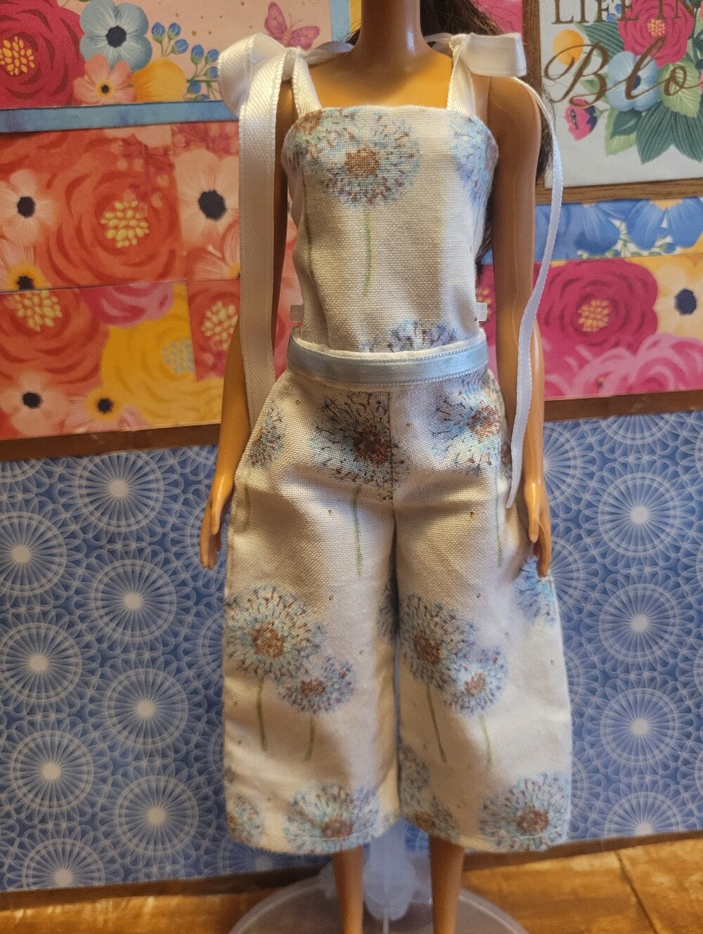 2 For $35 Handmade Doll Floral Print Wide-Leg Jumpsuit